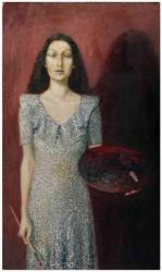 Christine Braun, Junge Frau, 1983-86, �l auf Hartfaser, 128x74cm
