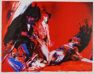 Steffen Fischer: Adams Gesichte (Blatt 1), 1987, Farboffsetdruck, Kunstfonds, Staatliche Kunstsammlungen Dresden
